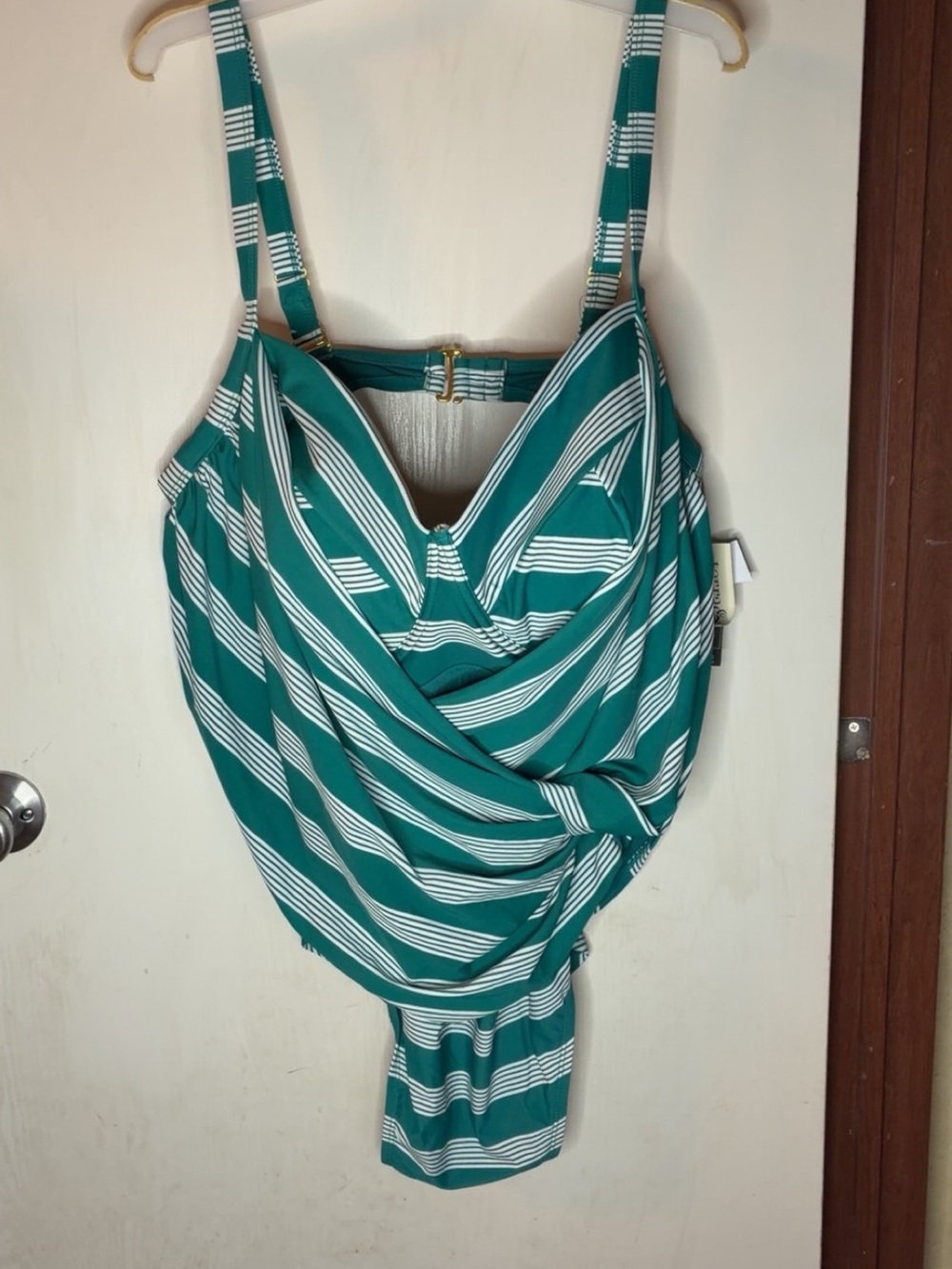 Striped Teal & White Kids One-Piece Swimsuit
